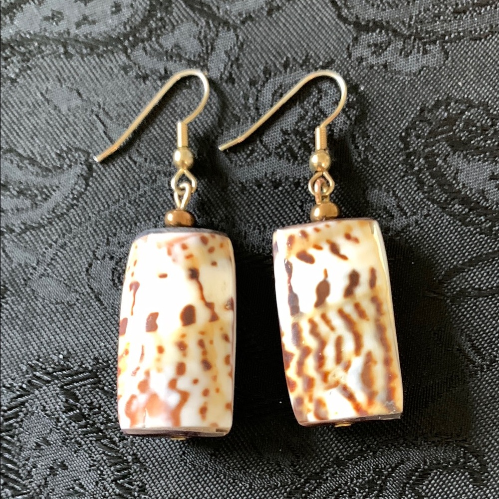 Leopard Print Cowrie Shell Dangle Earrings